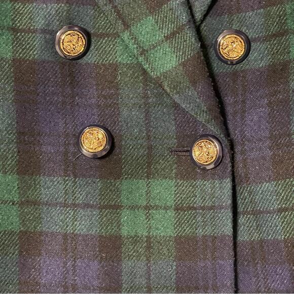 Le Suit Paris New York Vintage90s Double Breasted Blazer Plaid Navy Green - Picture 5 of 6